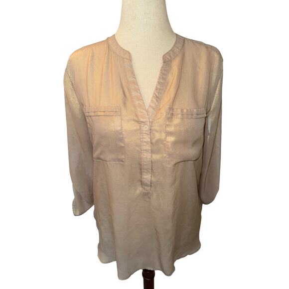 Apt. 9 sheer gold 3/4 sleeve hi-low blouse size L - Picture 9 of 9